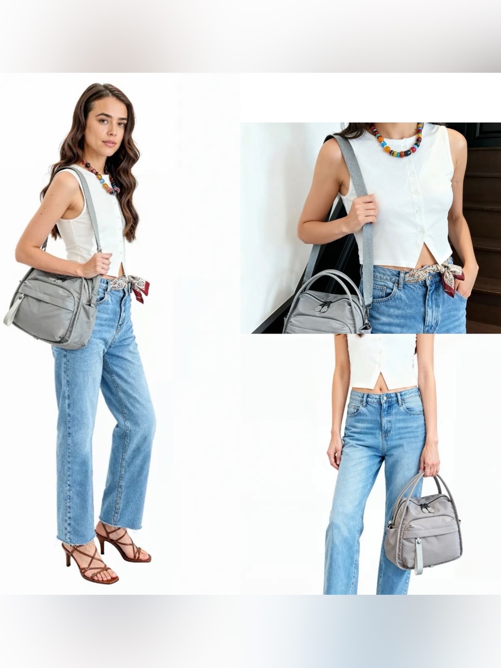 Pomme NWT Lyona Top Handled Gray Crossbody Purse Bag 9"H x 9.5"W x 4.5"D